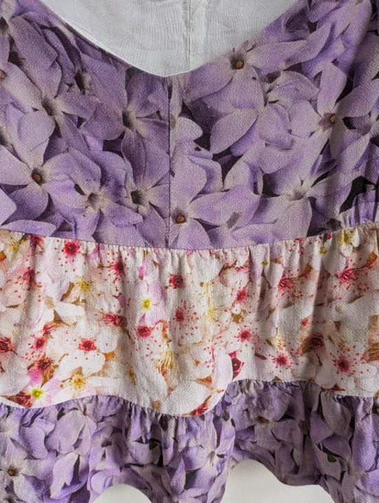 DESIGUAL Purple Cream Bohemian Floral Strap Ruffles Flowy Tank Top Size Medium - Picture 4 of 8